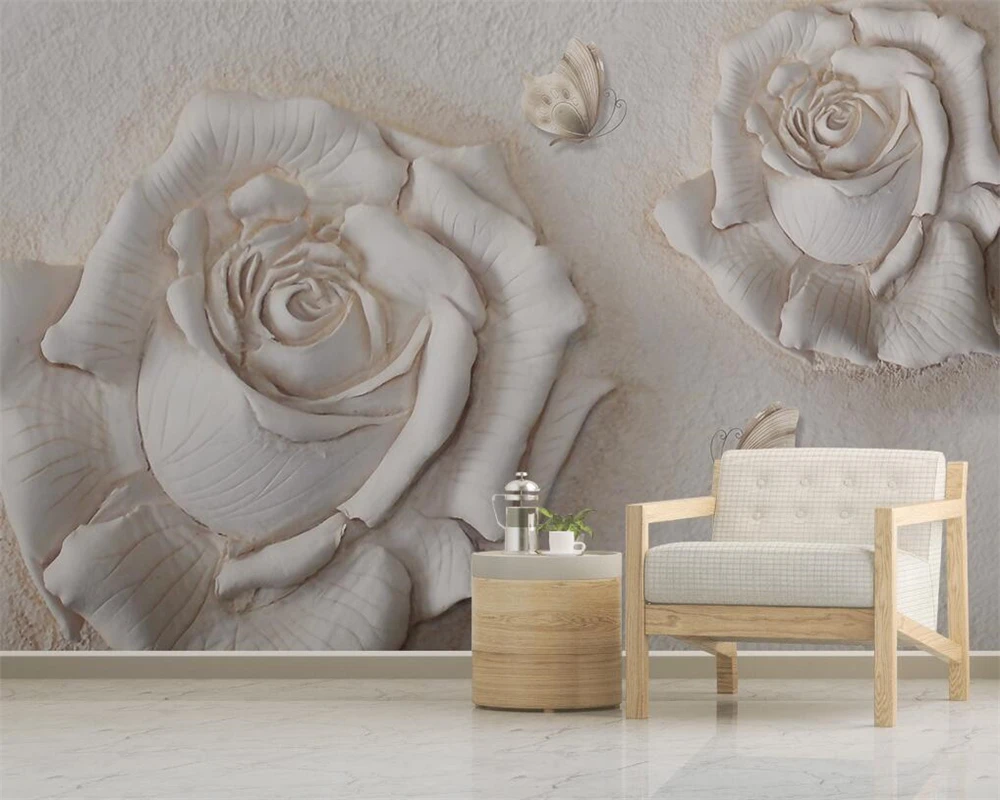 Beibehang Пользовательские обои 3D рельефная роза бабочка ТВ фон стены украшение дома гостиная спальня фреска 3D обои