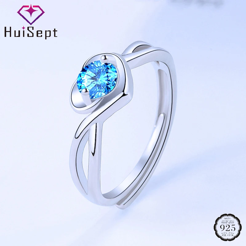 HuiSept Женское кольцо из серебра 925 пробы, ювелирные изделия с сапфиром в форме сердца, кольца на открытые пальцы для свадьбы, помолвки, аксессуары для вечеринок