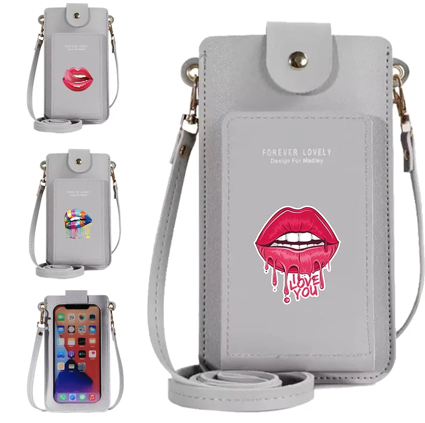 Женские сумки через плечо, кошельки из искусственной кожи, Держатель для карт, кнопки серии Mouth, сумка для мобильного телефона с сенсорным экраном для Apple/ Huawei