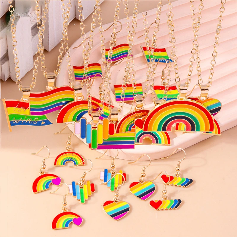 Прекрасное летнее пляжное радужное ожерелье для женщин, мужчин, красочное ЛГБТ-Радужное сердце, ожерелье для ключиц, Серьги, ювелирные подарки